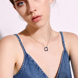 925 Sterling Silver Circle Necklace with Austrian Crystal, Jewelry for Women Teen Girls