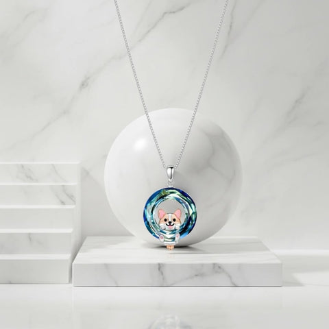 Sterling Silver Blue Crystal  Tree of Life Raccoon Bunny Cat Corgi  Pendant  Necklace  Anniversary Birthday Gifts