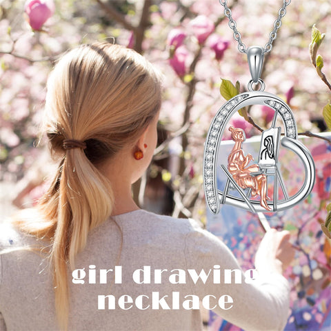 Sterling Silver Drawing Themed Pendant Necklace