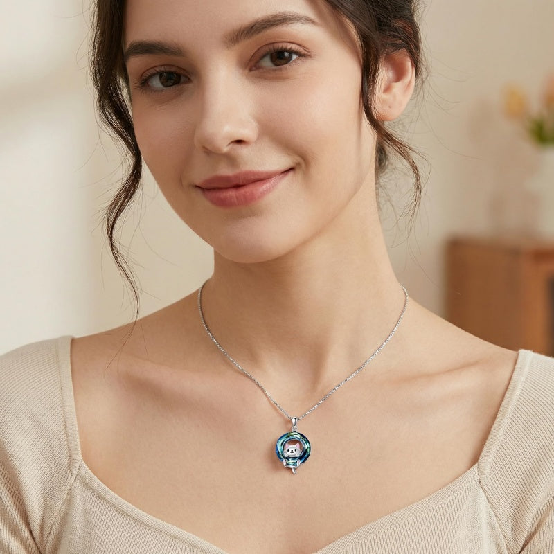 Sterling Silver Blue Crystal  Tree of Life Raccoon Bunny Cat Corgi  Pendant  Necklace  Anniversary Birthday Gifts