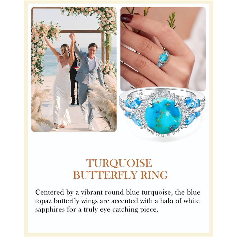 Sterling Silver Cushion Marquise Pear Round Oval Cut Turquoise Engagement Ring for Women