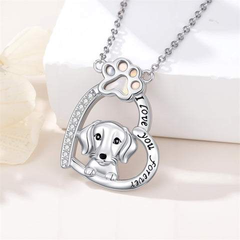 Sterling Silver Paw Print Poodle Corgi French Schnauzer Chihuahua Dachshund Golden Retriever Pug Pendant  Necklace