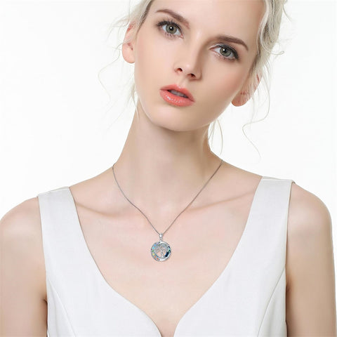 Sterling Silver Crystal Triple Moon Goddess Hamsa Hand Lotus Tree of Life Flower of Life Chakra Pendant Necklace
