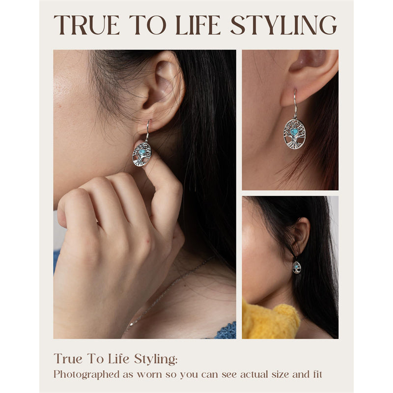 Sterling Silver Vintage Moonstone Turquoise Lotus Tree of Life Hummingbird Butterfly Drop Earrings