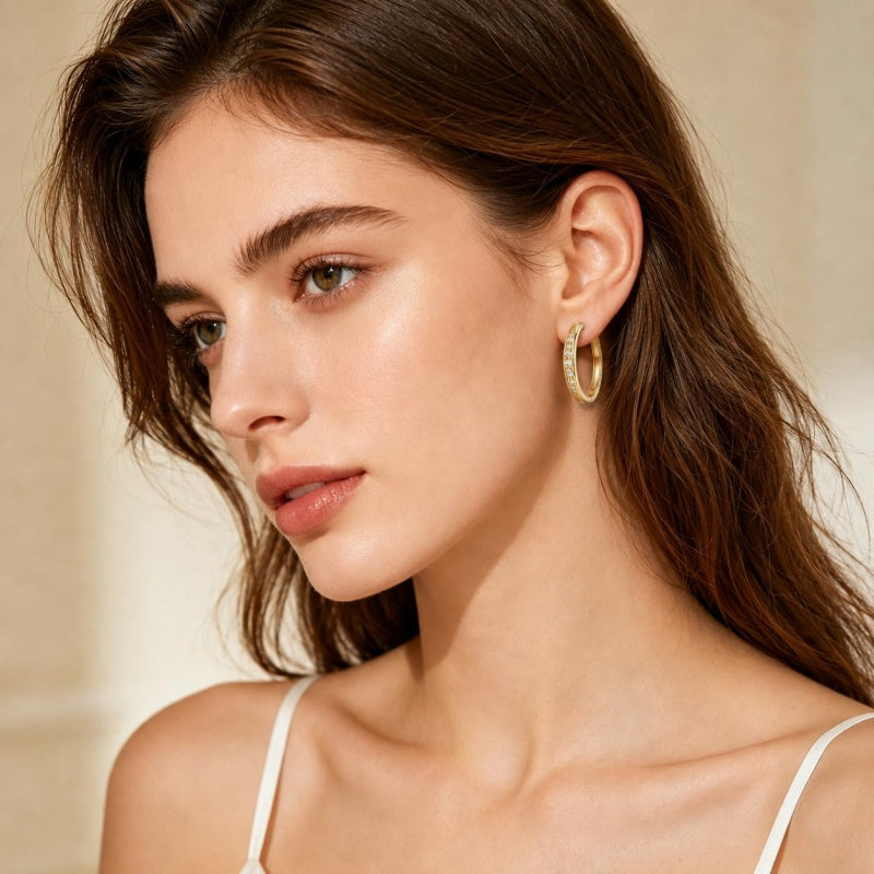 14K Gold Plated Cubic Zircon Hoop Earrings for Women