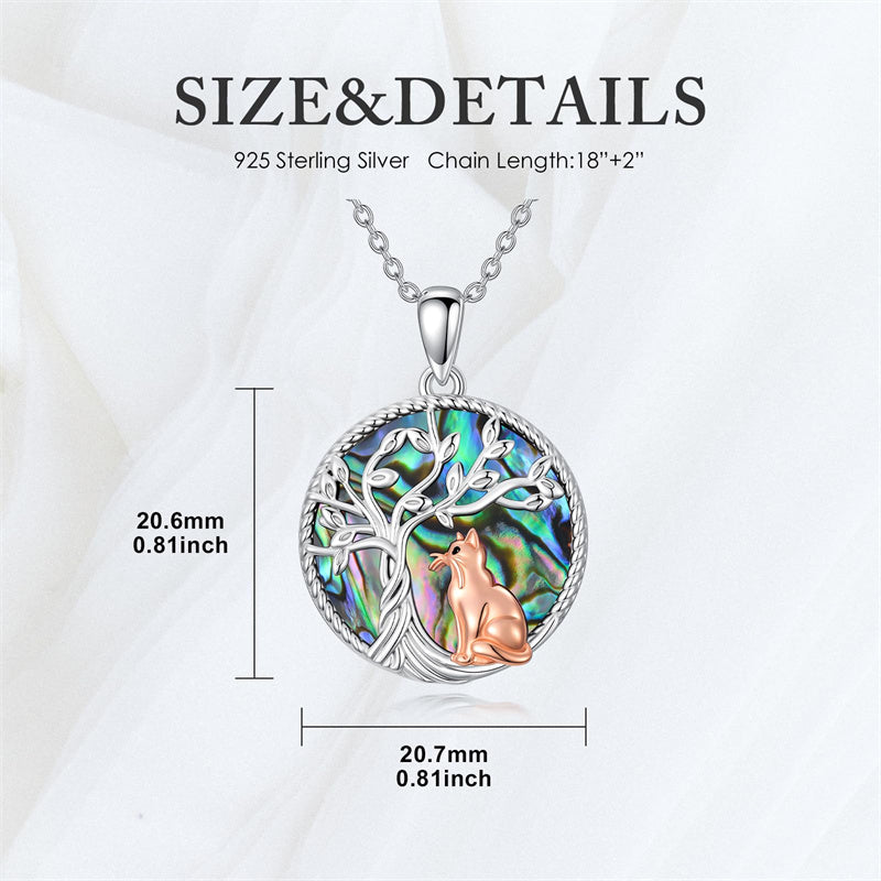 Sterling Silver Abalone Shell Tree of Life Lion Wolf Cat Dog Pendant Necklace