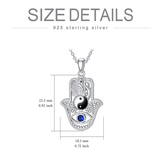 Yin Yang Hamsa Necklace 925 Sterling Silver Hand of Fatima Pendant Necklace Hamsa Jewelry Gifts for Women Men for Birthday Christmas