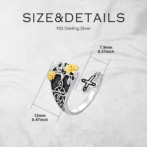 Sterling SilverJesus Cross Bee Cross  Dragonfly Cross Moonstone Sunflower Tree of Life Sunflower Adjustable Spoon Ring