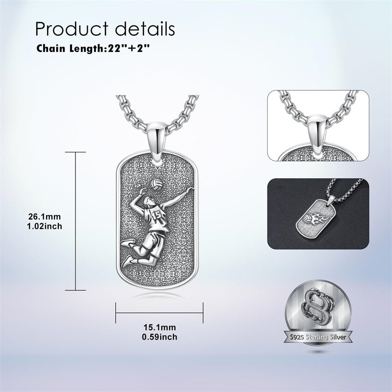 Sterling Silver Dog Tag Baseball Basketball Softball Soccer Pendant Necklace for Men