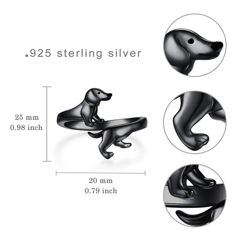 Sterling Silver  Dachshund Dog Adjustable Ring Gifts for Women Dog Lovers