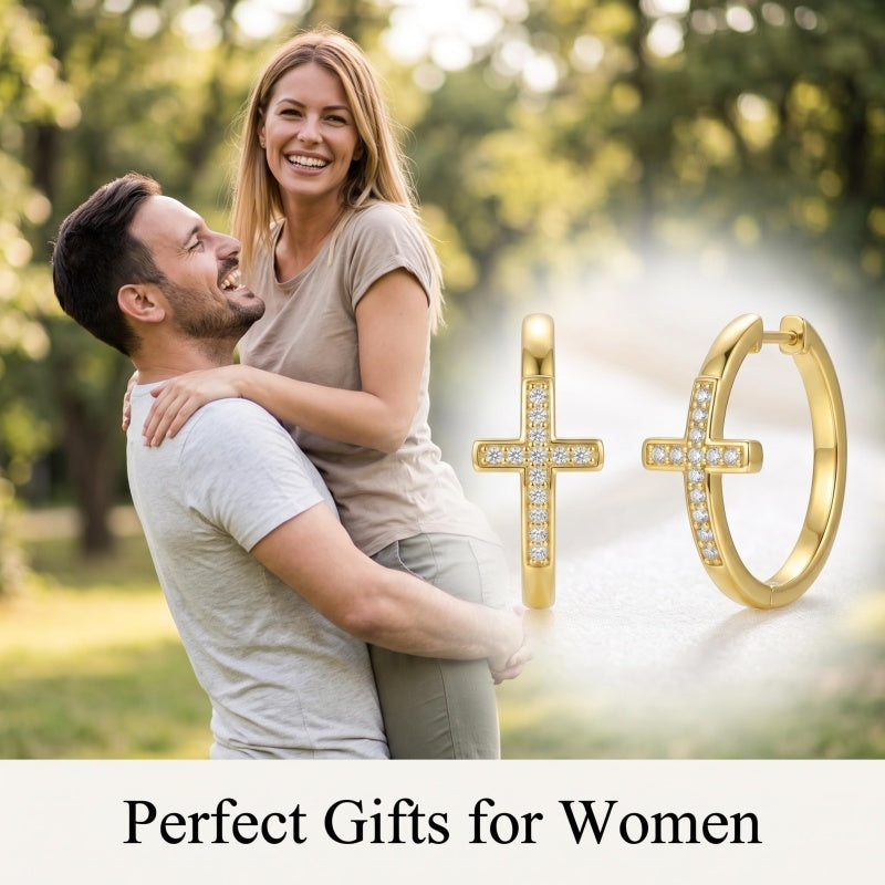 14K Gold Plated Cross Hoop Earrings  for Women Birthday Mothers Day Christmas Jewelry Gift