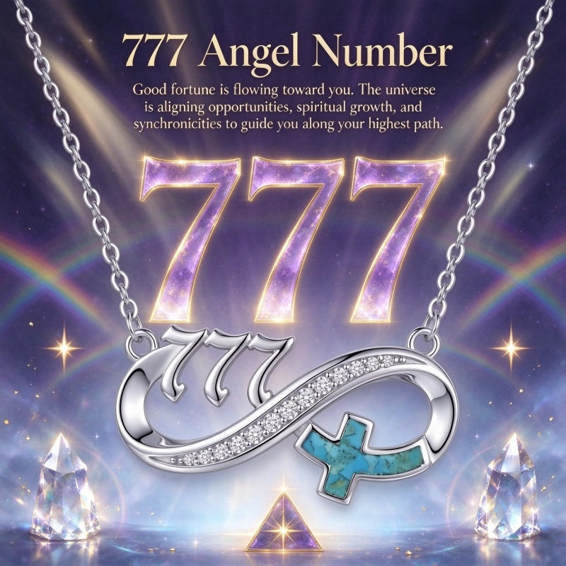 Sterling Silver Turquoise & Zirconia Infinity  111 222 333 444 777 Angel Number Pendant Necklace for Women