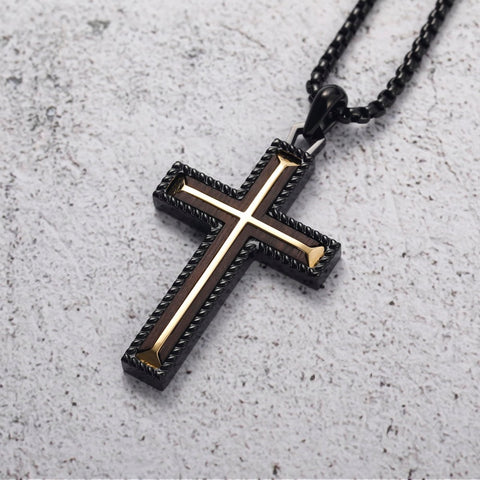 14K Gold Plated Wooden Cross Necklace Jewelry Gift for Him