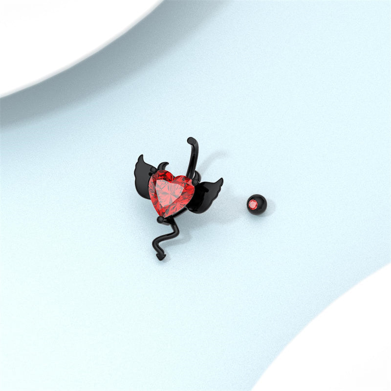 Sterling Silver Cubic Zircon Black Devil Belly Button Ring for Women