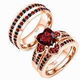 Sterling Silver 10K 14K 18K Gold Personalized Engraved  Halloween Dark Red Gemstone Couple Ring Set
