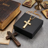 14K Gold Plated Cubic Zircon Cross Pendant Necklace for Men Birthdays Anniversary Christmas Father's Day Gift