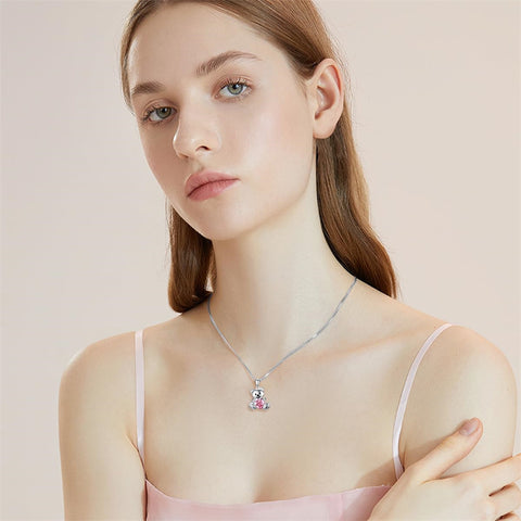 Sterling Silver Crystal Moonstone Teddy Bear Pendant Necklace