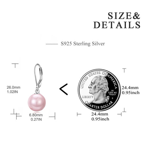 925 Sterling Silver Pearl Leverback Earrings Dangle Drop Jewelry Gifts for Women and Girls