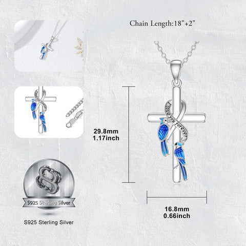 Sterling Silver  Hummingbird Blue Jay Dragonfly Butterfly Cross Necklace Engraved with I Love You Forever