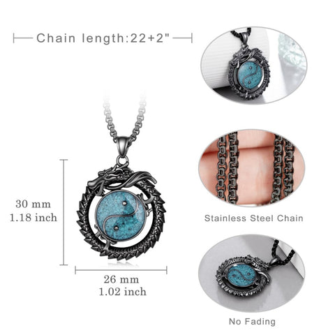 14K Gold Plated Turquoise Wolf Thor's Hammer Ankh Dragon Lion Compass Crucifix Pendant Necklace for Men