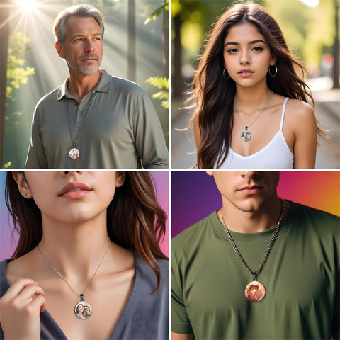Stainless Steel  Round Customized Photo Pendant Necklace