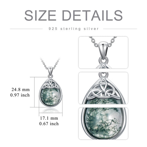 Sterling Silver Moss Agate Labradorite Moonstone Opal Turquoise Celtic Knot  Pendant Necklace