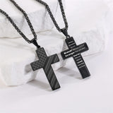 Personalized Men's Cross Necklace Bible Verse Stainless Steel American Flag Pendant Chain for Boys Men