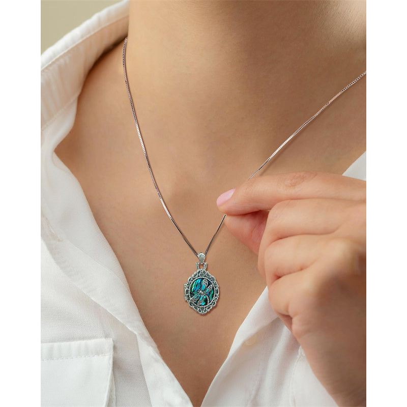 Sterling Silver Turquoise Abalone Shell Dragonfly Photo Locket Necklace