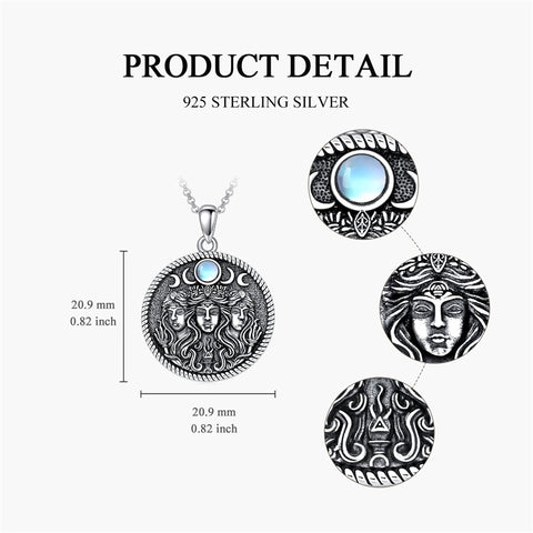 Sterling Silver Sunflower Medusa Triple Moon Goddess Amulet Pendant Necklace