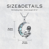 Sterling Silver Moonstone Wolf Cat Koala  Lion Moon Pendant Necklace