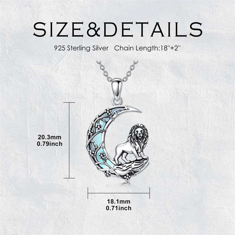 Sterling Silver Moonstone Wolf Cat Koala  Lion Moon Pendant Necklace