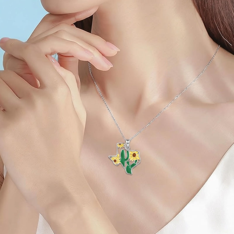 Sterling Silver  Bluebonnets Cow Skull Cowboy Hat Boot Cactus Cowgirl Texas Necklace Texas Necklace