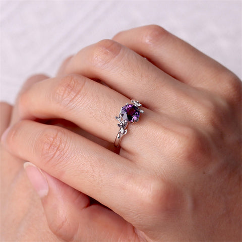 Sterling Silver Round Shaped Gemstone Branch Ring
