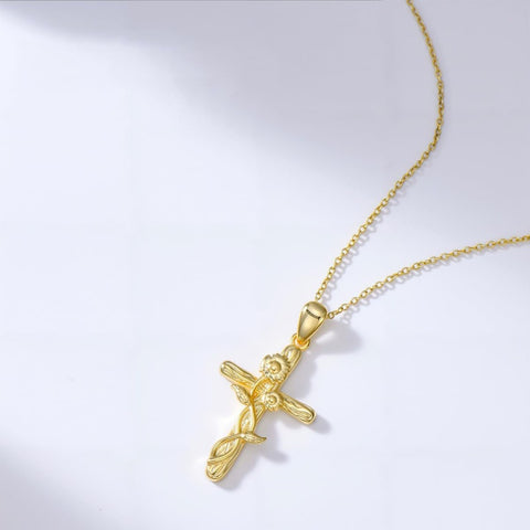 14K Gold Plated Cross Pendant Necklace for Women