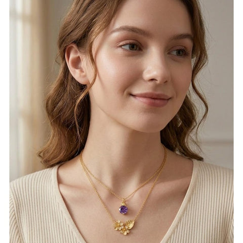 14K Gold Birthstone Birth Flower  Pendant Necklace Birthday Jewelry Gifts for Women