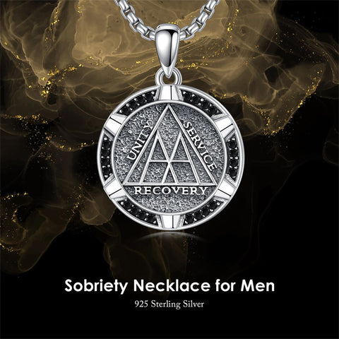 Sterling Silver AA Sobriety Alcoholics Anonymous  Pendant Necklace for Men