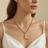 Initial Pendant Necklace 14K Gold Plated with Cuban Chain
