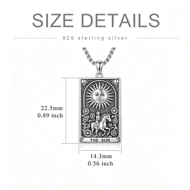 Sterling Silver Tarot Card Pendant  Necklace for Men Gothic Amulet Jewelry