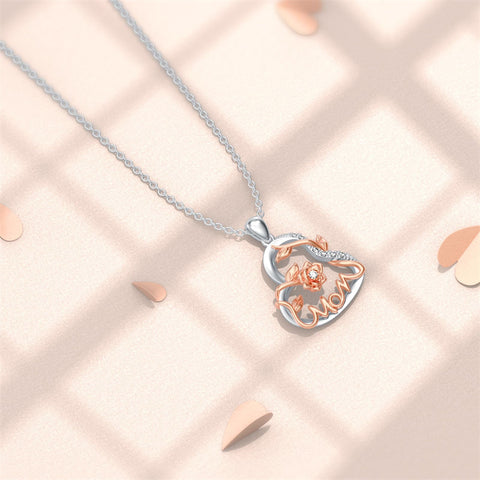 Sterling Silver Moissanite Mom Heart Pendant Necklace