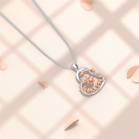 Mothers Day Gifts Diamond Mom Necklace for Women 925 Sterling Silver Heart Necklace Mom Pendant Jewelry Gifts for Women Mom Wife