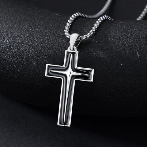 Sterling Silver Cross Christian Pendant Necklace for Men