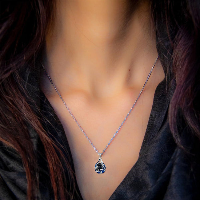 925 Sterling Silver Obsidian Blue Ocean Necklace Teen Girl Necklaces for Women Mother Lover Girlfriend Daughter Sister