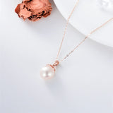 14K Real Gold Pearl Pendant Necklace for Women,Solid Gold 9 MM Freshwater Pearl Necklaces Anniversary Birthday Jewelry Present for Women