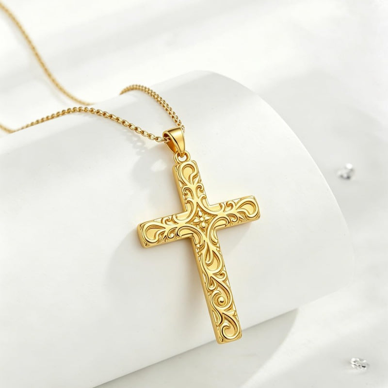 14K Gold Plated Cross Pendant Christian Necklace Baptism Religious Faith Jewelry