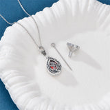 Sterling Silver Personalized Red Cubic Zirconia Butterfly Hummingbird Urn Necklace for Ashes