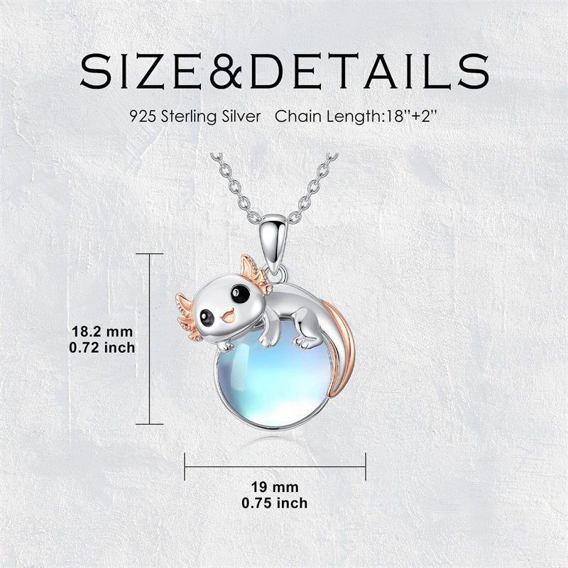 Sterling Silver Moonstone Fox Dolphin Axolotl Teddy Bear Hippo Raccoon Pendant Necklace for Women