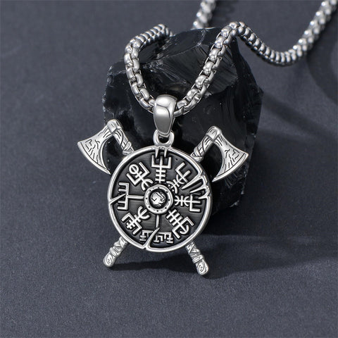 Sterling Silver Viking Compass Pendant Necklace for Men