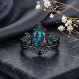 Sterling Silver 10K  14K  18K  Gold Personalized Engraved Black Opal Engagement Wedding Promise Ring for Her