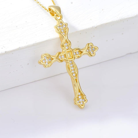 14K Gold Plated Cross Pendant Necklace for Women