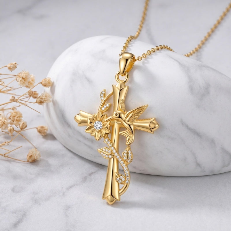14K Gold Plated Cross Necklace for Women